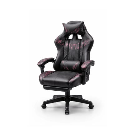 كرسي قيمنق فاخر مصنوع من الجلد متحرك - لون جيشي واسود