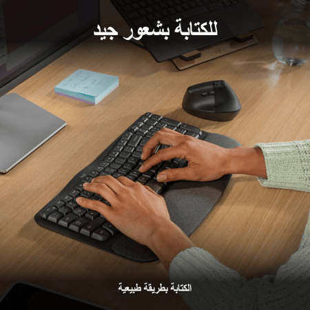 كيبورد العاب (مستخدم) من لوجيتيك ويف كيز لاسلكية  Logitech Wave Keys المريحة مع راحة راحة اليد المبطنة والتبديل السهل، واتصال Bluetooth، والجرافيت