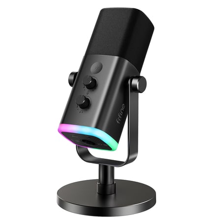 ميكروفون FIFINE Dynamic XLR/USB Gaming Microphone Set with Streaming Audio Mixer for Podcast Recording Video Vocal, RGB Gamer Set with Volume Fader/XLR Interface for PC-AmpliGame KS5