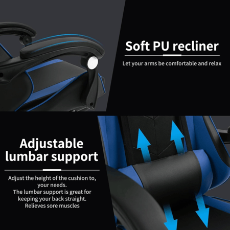 كرسي ألعاب من جوجويا للألعاب والعمل المكتبي وغرفة المعيشة، مزود بمسند رأس قابل للتعديل ودعم لومبار للمساج وظهر قابل للإمالة، مصنوع من جلد بي يو، باللون الأزرق - Gogoya Chair Blue