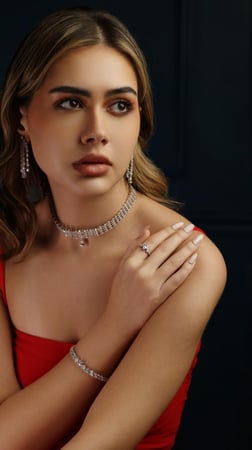 طقم زركون فضي بدقة الألماس