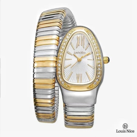 ساعة نسائية لفة باللون الفضي والذهبي