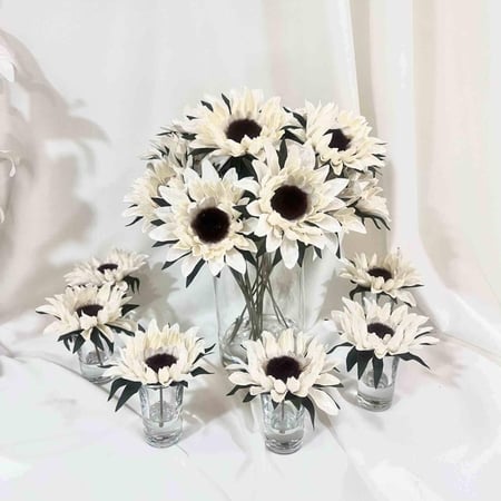 طقم فازة ورد دوار الشمس مخمل