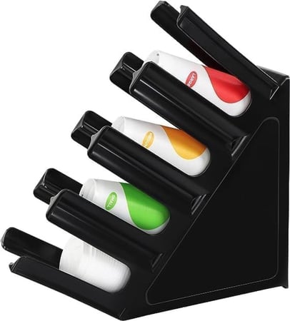 حامل اكواب واغطية فاخر بـ4 اقسام مصنوع من الاكريليك بلون اسود