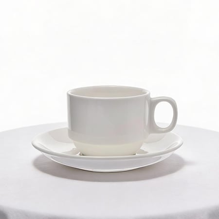 كوب شاي مع الصحن بورسلان ابيض