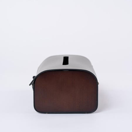 علبة مناديل جلد رمادي و خشب