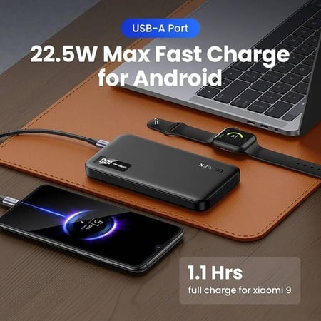 شاحن متنقل يوجرين 10000 مللي أمبير منفذ PD + منفذ USB - أسود
