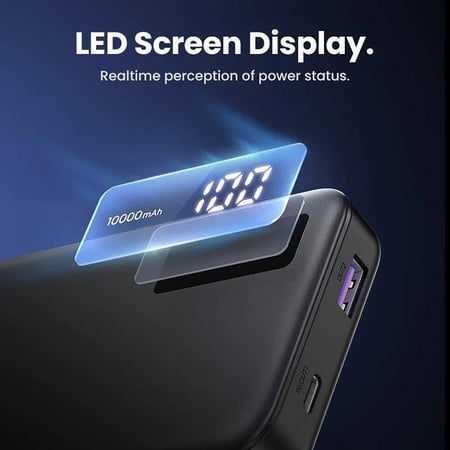 شاحن متنقل يوجرين 10000 مللي أمبير منفذ PD + منفذ USB - أسود