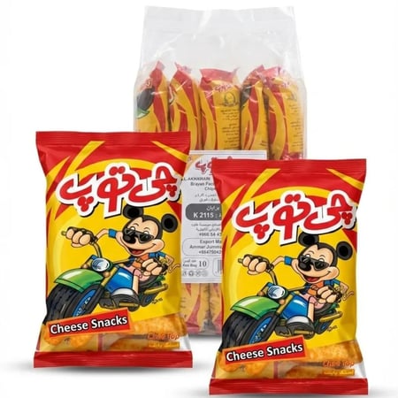 سناك جبن تشي توب مرسوم عليه ميكي ماوس على دراجة نارية