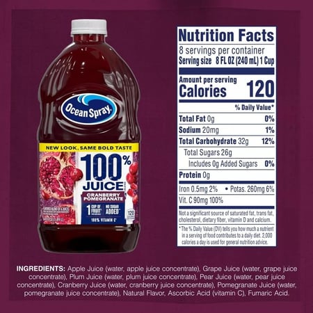 عصير كرانبيري بنكهة التوت البري والرمان من اوشن سبراي 100٪  (Ocean Spray) 1.89 لتر