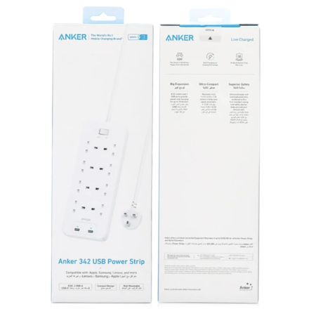 توصيلة كهرباء 8 منافذ طاقة مع منفذين USB-A من شركة ANKER