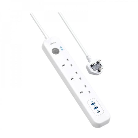 توصيلة كهرباء ب 3 منافذ و مدخلين USB ومدخل PD من شركة ANKER