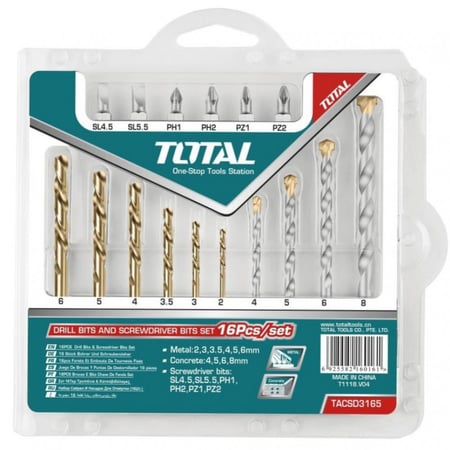 طقم ريش مشكل مع رؤوس مفك 16 قطعة - توتال TACSD3165
