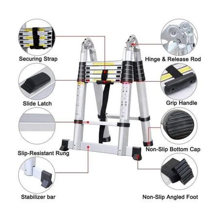 سلم تلسكوبي مقاس1.9+1.9 متر  المنيوم قابل للطي جهتين فضي
