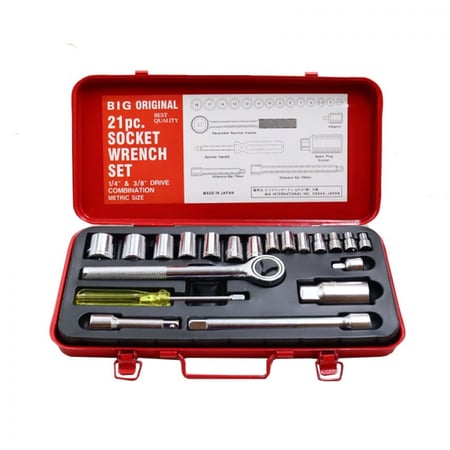 طقم عدة حبوب (1/4+3/8) مع يد اتوماتيك ياباني 21 قطعة