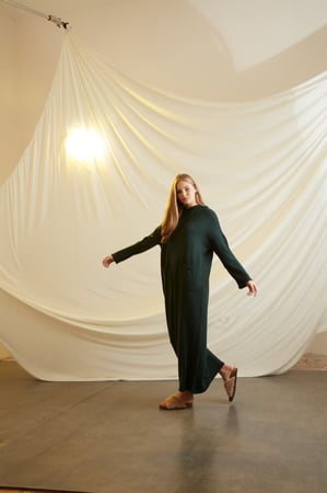 DARK GREEN LOOSE FIT KNIT WOOL DRESS