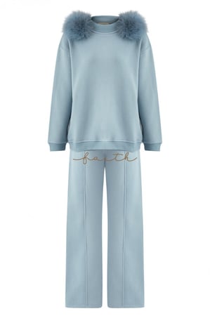 BABY BLUE HIGH-NECK SWEATSHIRT FOX ON SHOULDERS