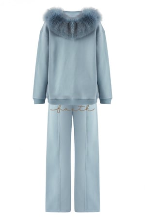 BABY BLUE HIGH-NECK SWEATSHIRT FOX ON SHOULDERS