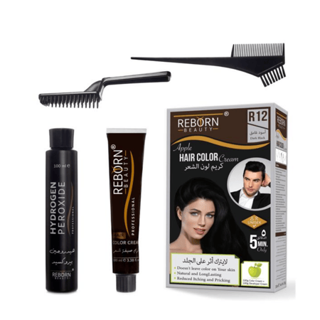 كريم صبغة شعر R12 اسود غامق 100 مل+ 100مل - ريبورن بيوتي