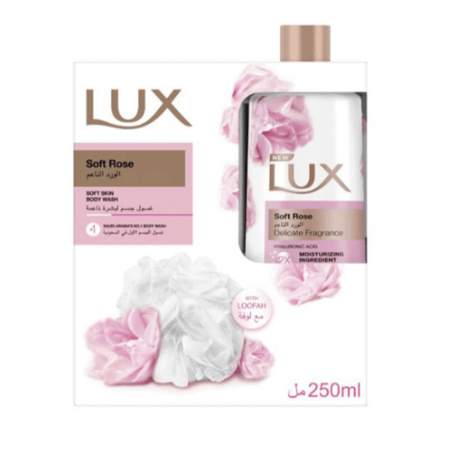 لوكس سائل استحمام مع ليفه 250 مل الورد الناعم - جديد