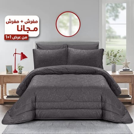 مفرش نفرين فلوري 6 قطع - رمادي