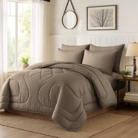 مفرش فندقي نفرين  مقلم 6 قطع - موكا