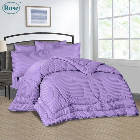 مفرش فندقي نفرين  مقلم 6 قطع - ليلك