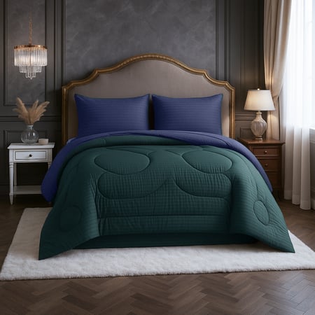 مفرش ساندي فندقي فاخر نفرين قطن 100% - بترولي كحلي