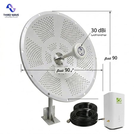 بكج راوتر Huawei CPE 5 H155-381 معدل مع انتينا MIMO 30dBi وصحن 90 سم لشبكات 4G و5G