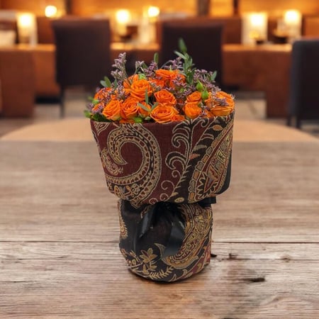 شال كشميري مع بيبي روز برتقالي