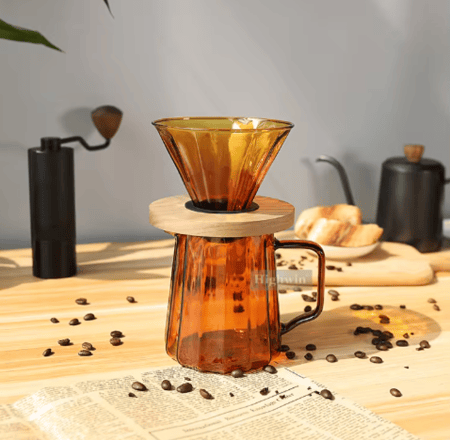 طقم تقطير كلاسيك V60 انيق - زجاجي كهرمان | V60 Dripper Set 02
