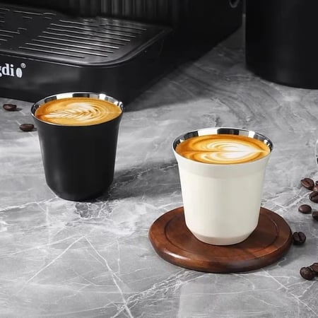كوب قهوة ستانليس ستيل عازل للحرارة 160ML- ابيض