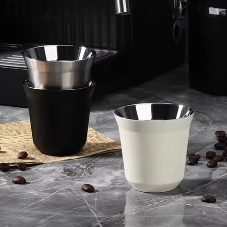 كوب قهوة ستانليس ستيل عازل للحرارة 160ML- ابيض
