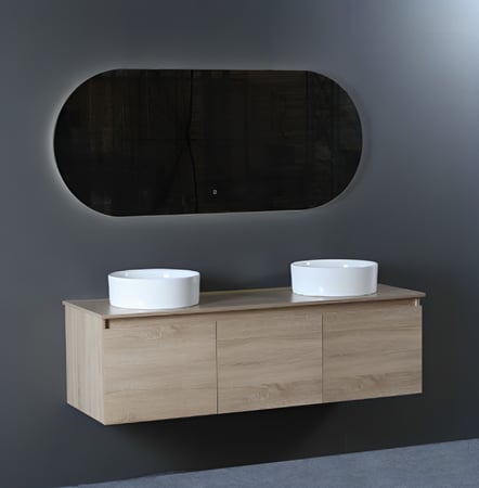 مغسله دولاب خشب ابيض لامع مع مرايه ليد 140 سم بيج