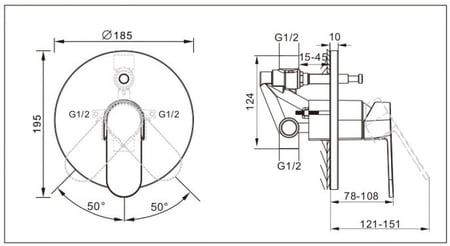 ابعاد وجه خلاط دفن خطين دائري برونزو شبيه كوزمو