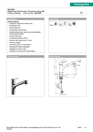 خلاط مطبخ سحاب تاليس 170 هانس جروهي Hansgrohe