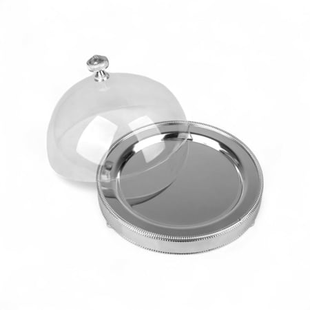 صحن كيك ميار فضي بغطاء أكريليك حجم وسط دائري، القطر 27 سم