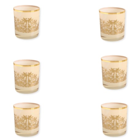 طقم اكواب من سوليتير , بنقوش ذهبية , مكون من 6 قطع ,الشكل  مستدير , القطر 8 سم , الارتفاع 9 سم , الوزن  2.50