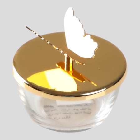 تمرية مع غطا على شكل فراشة  من سوليتير ، لون ذهبي   قطر   9.5 سم