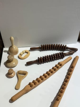 بكج كامل طقم مساج خشبي طبيعي