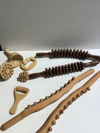 بكج كامل طقم مساج خشبي طبيعي