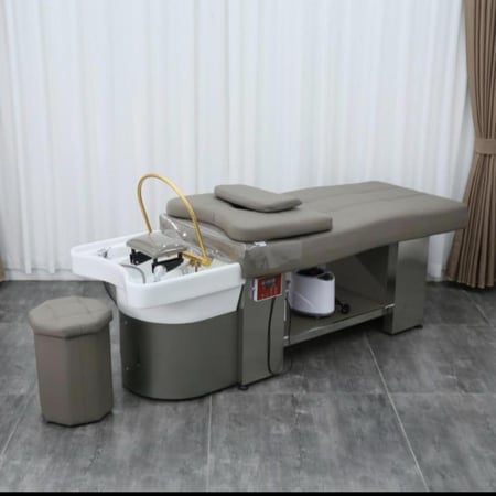 مغسله شعر مع بخار حمام زيت مع سرير مساج ٣×١ رماد واسود