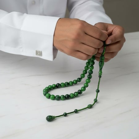 سبحة فاتوران تركي خرتيتي أخضر معرق