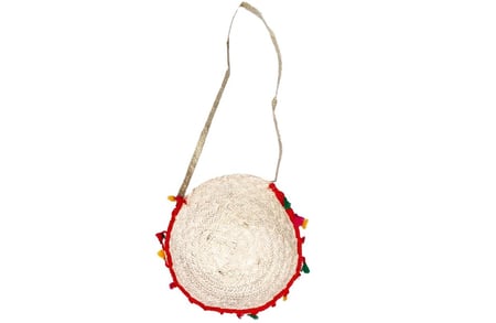 شنطه كتف خوص دائري احمر