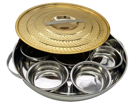 صينية افطار ستانلس ستيل غطاء لون ذهبي