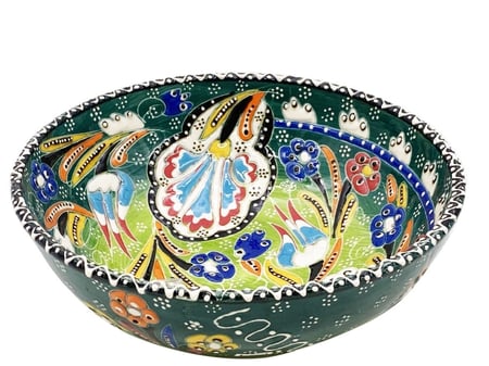 زبديه صحن عميق سيراميك نقش يدوي دائري مقاس 15سم تصميم٥