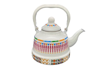 ابريق شاهي غضار نقشة القط العسيري TK505 ابيض