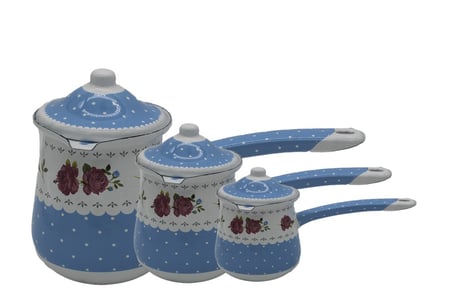 طقم كنكة قهوه تركية بغطاء مورد لون ازرق