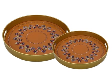 طقم صواني تراثي قاعدة قزاز دائري اصفر