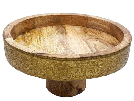 صينية تقديم خشب دائري حروف ذهبي مع قاعده دائري